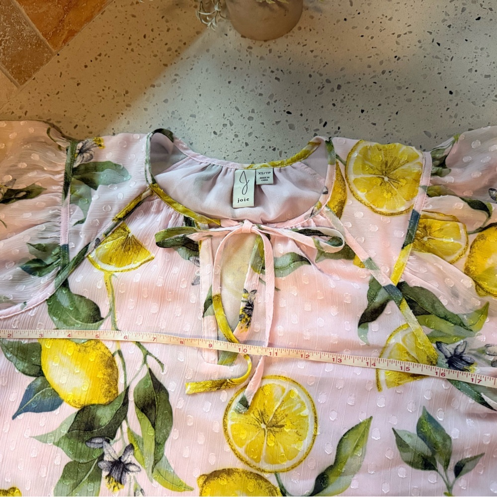 Joie Pink Blouse Lemon Print xs - Picture 4 of 7
